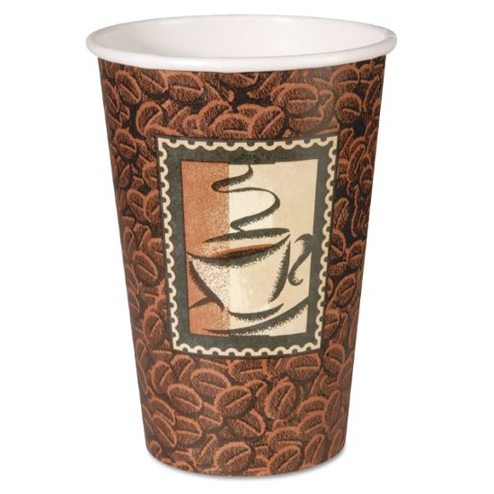 Picture of Polycoated Paper Cup, Hot, 16 oz., Java Design, Brown, 50/Bag