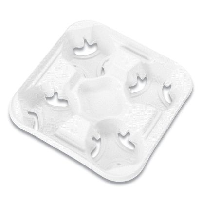 Picture of StrongHolder Molded Fiber Cup Tray, 8-32 oz, Four Cups, White, 300/Carton